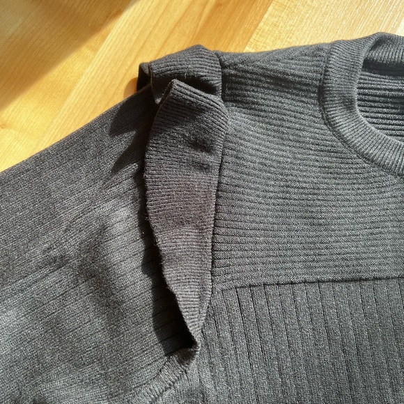 Black Ribbed Sweater with Ruffle Details - Picture 2 of 4